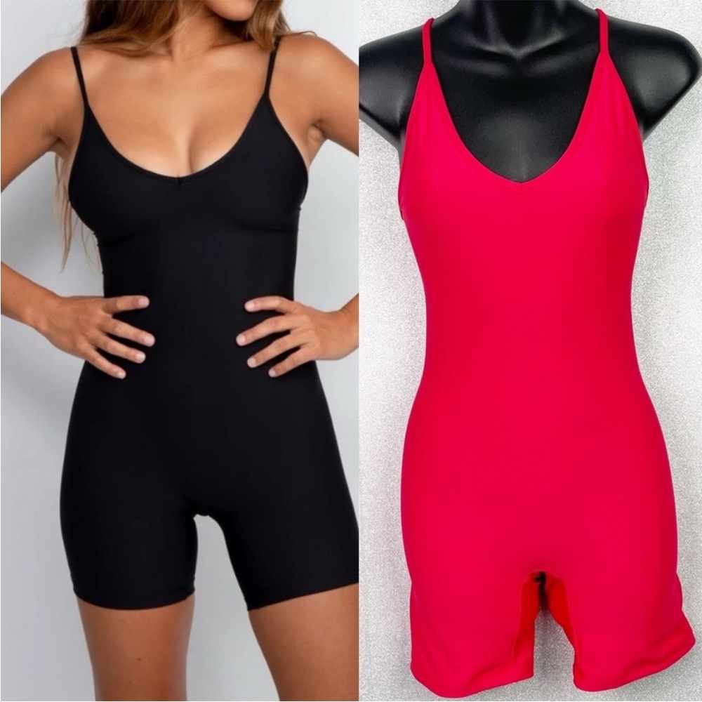 Skatie NWT Sydne Active Compression Bodysuit in Cherry Red